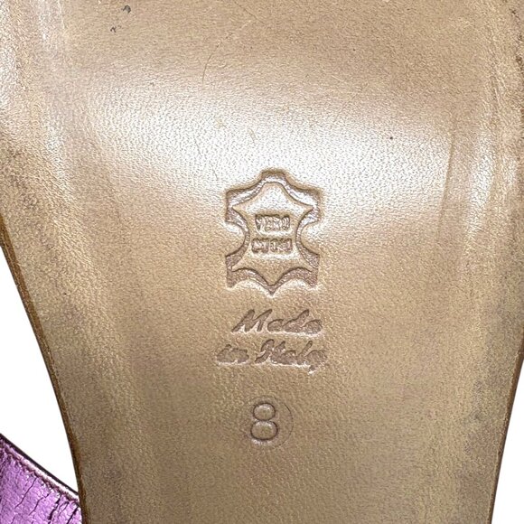 CAPRI SANDALS Violet Metallic Leather Beaded Accent Toe Ring Slides - Picture 4 of 11